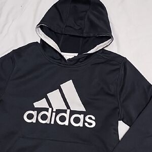 Adidas Black Hoodie with Bold White Logo. Unisex Kids 10-12